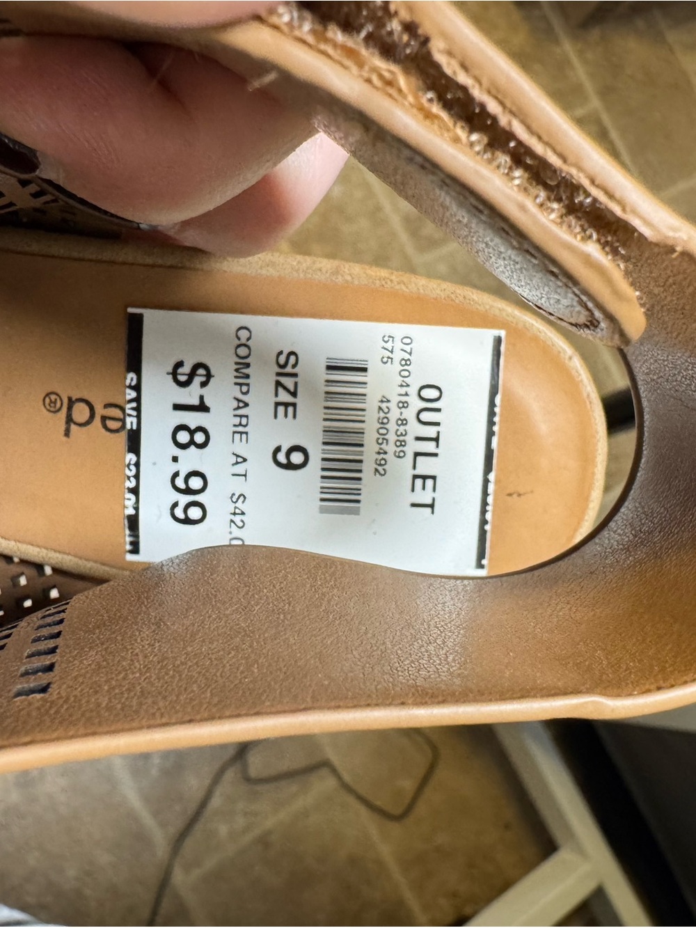 Perforated Peep-Toe Block Heel Sandals - Tan - Picture 4 of 4